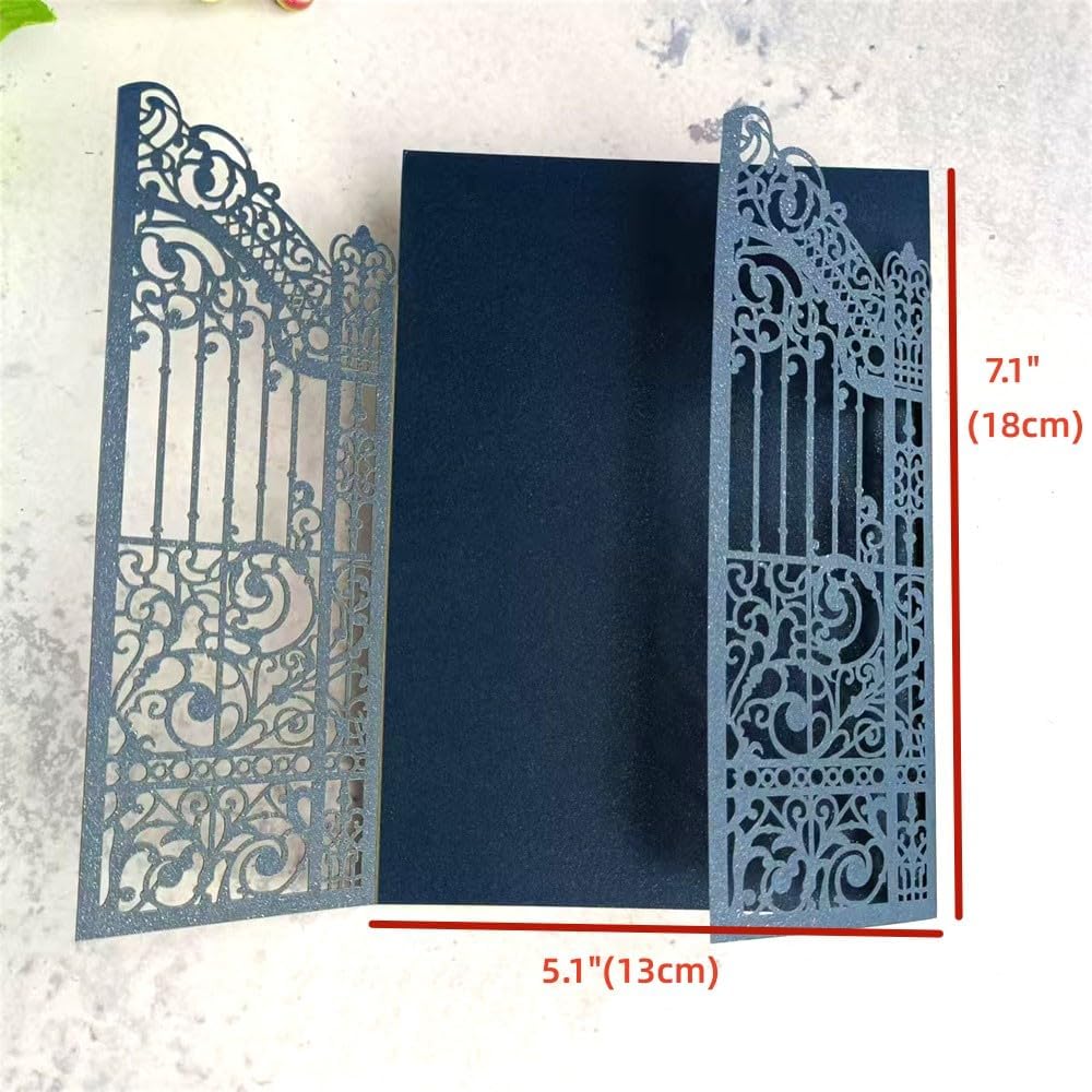 MillaSaw Navy Blue Wedding Invitation Gate Laser Cut Card Marriage Engagement Ceremony Invite 25Pcs (4.9"x7.1", navy blue)