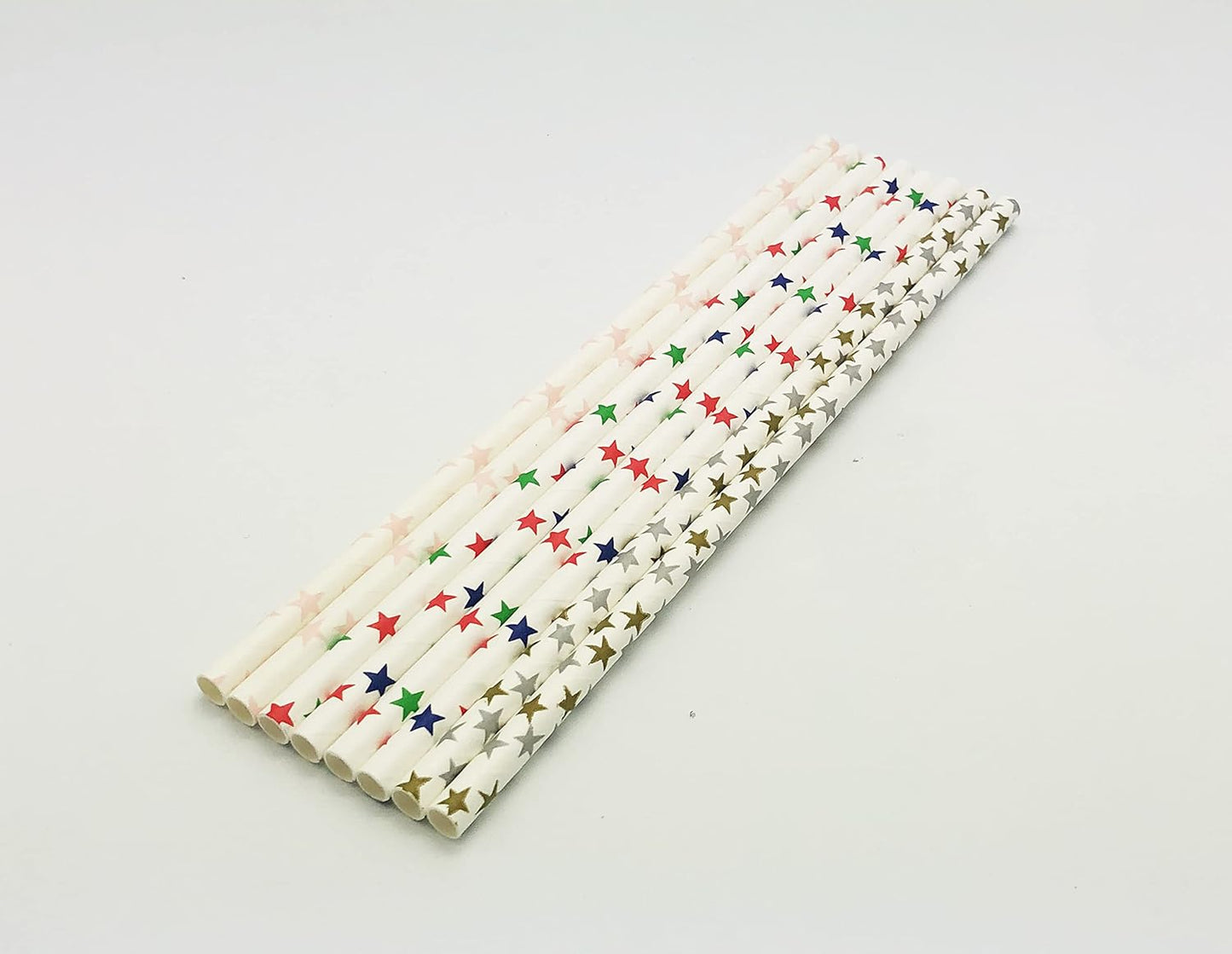 100 Pcs Colorful Disposable Straws, Star Drinking Straws, Rainbow Paper Straws for Juices, Shakes, Cocktail, Smoothies, Party Supplies (White)