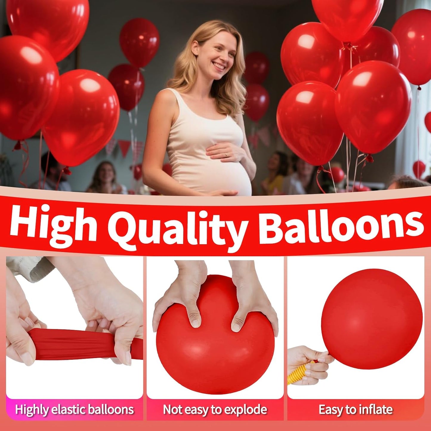 KAWKALSH Red Balloon 12 Inch, 110pcs Latex Party Balloons Helium Bright Color for Birthday Baby Shower Wedding Party Supplies Arch Garland Decoration