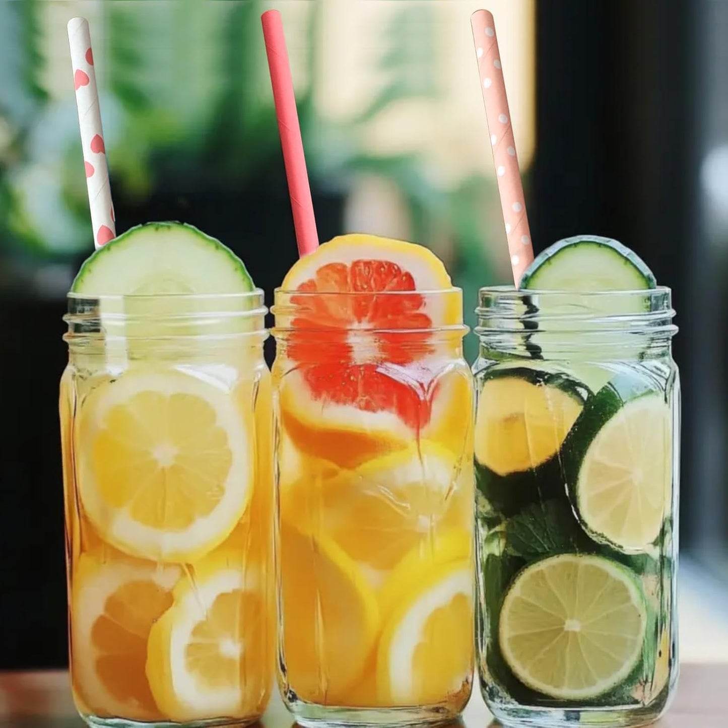 YAOSHENG [100 Pack] Pink & Gold Paper Straws Disposable, 100% Biodegradable Multi-Pattern Party Straws For Birthday, Wedding and Holiday Decoration (Deep Powder Series)