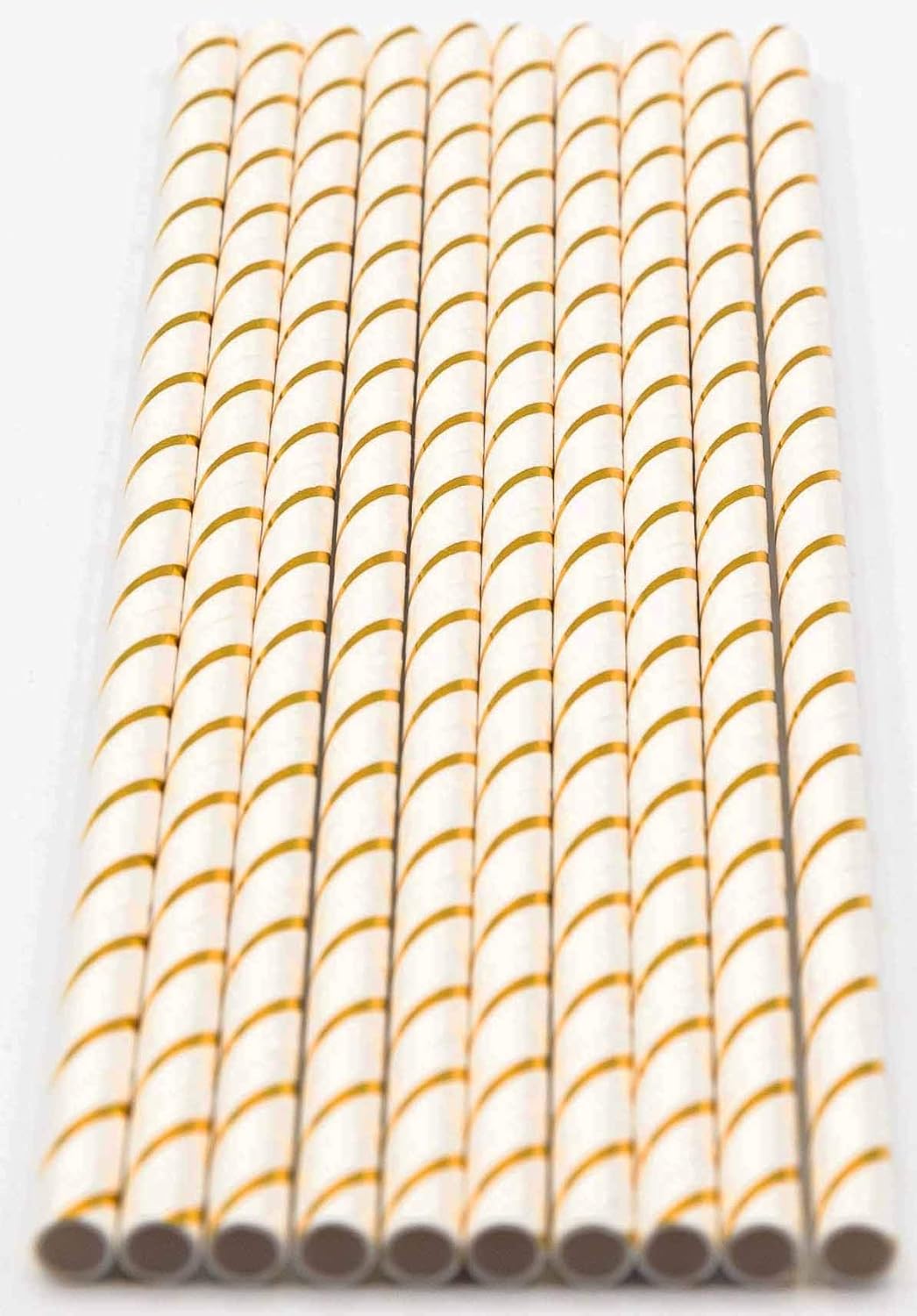Pack of 300 Gold Foil Stripes Biodegradable 4-Ply Paper Drinking Straws (Compostable, Non-toxic, BPA-free)