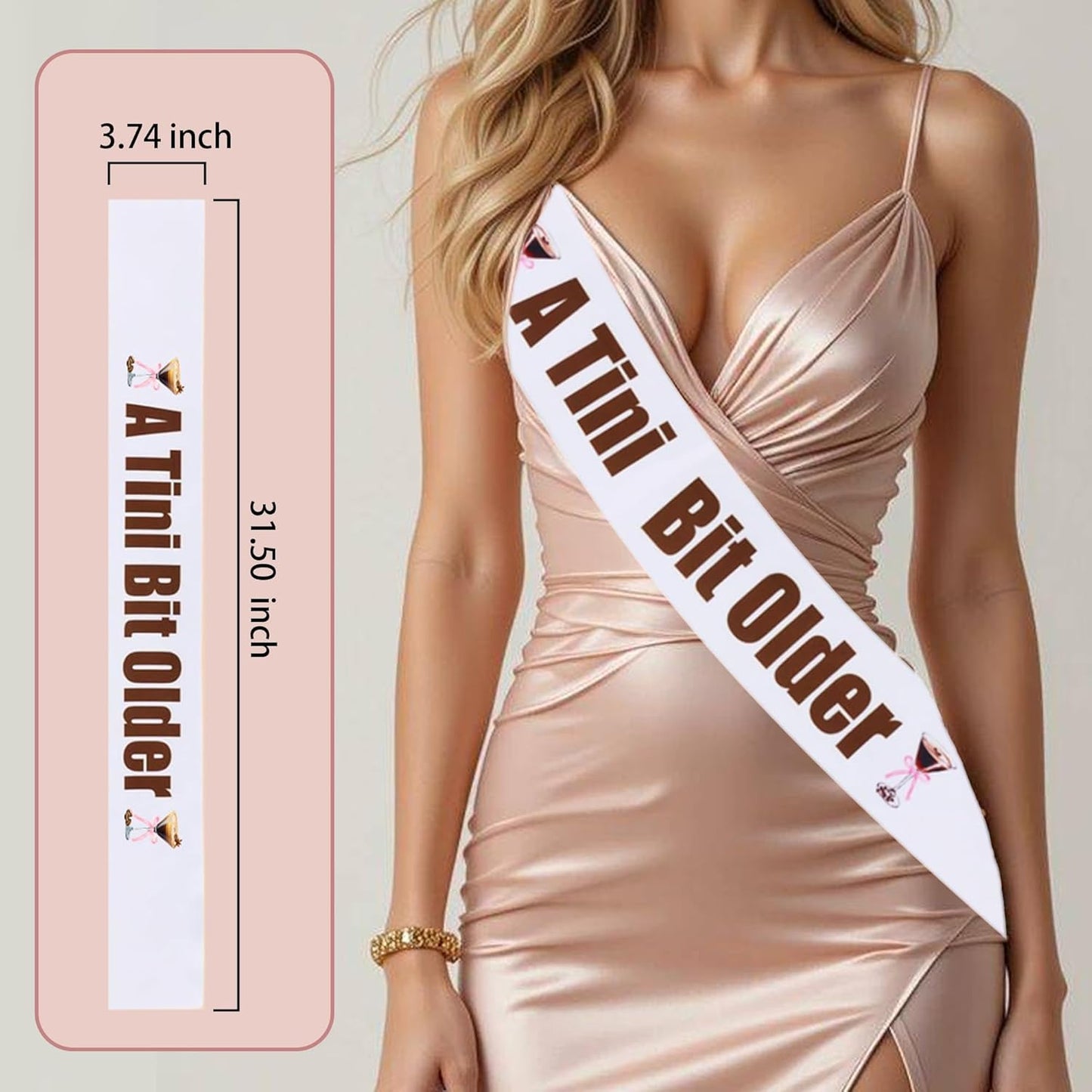 A Tini Bit Older Birthday Sash, Coffee Bean Cocktail Sash for Espresso Martini Bar Bday Party Decorations, Martini Themed Cocktail Tini Birthday Party Decoration Supply Favors