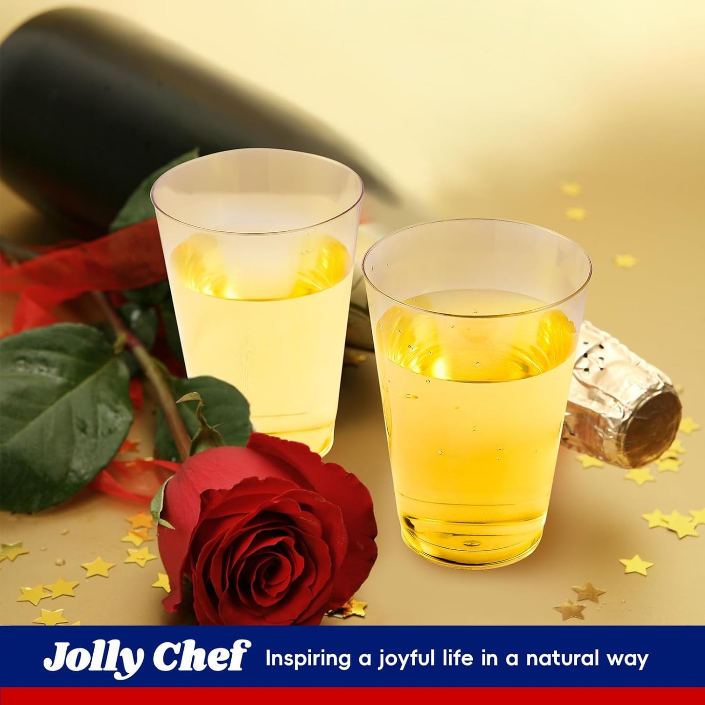 JOLLY CHEF 10 oz Clear Disposable Plastic Cups 100 Pack Clear Plastic Cups Tumblers, Heavy-duty Party Glasses, Disposable Cups for Thanksgiving, Party,Fathers Day