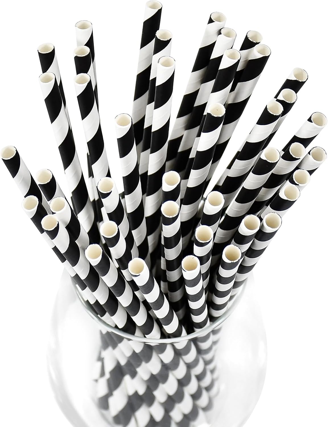 Black White Striped Biodegradable Paper Drinking Straws Unwrapped 7.75 inch 100 Counts - for Cocktail, Juice, Decoration, Crafts