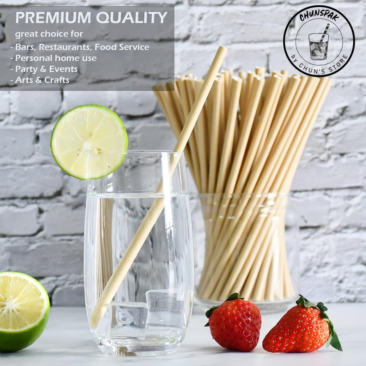 Brown Kraft Paper Drinking Straws, 7.75" Long, 0.24" Wide - Individually Wrapped - Pack of 1000