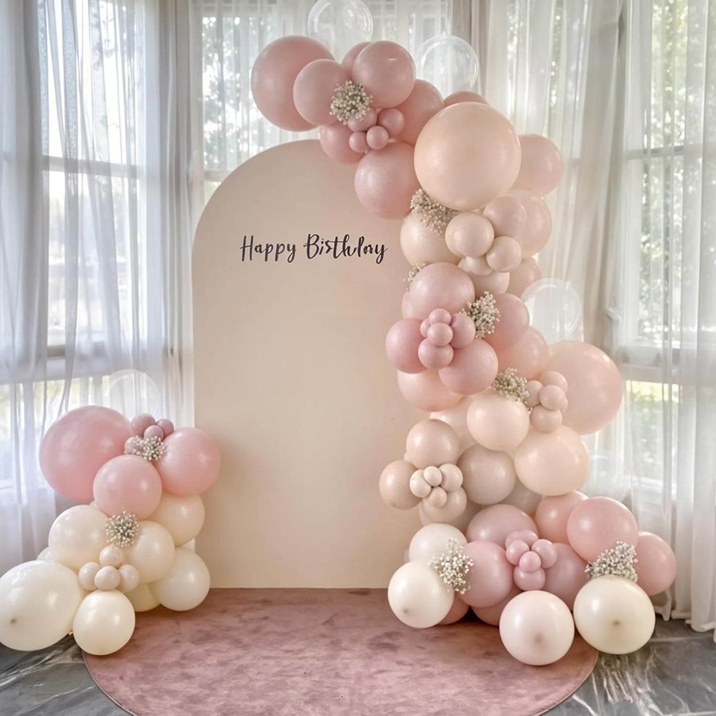Pink Beige Balloons,50Pcs 12 Inch Blush Pink Cream and Clear Balloons for Girl Baby Boho Birthday, Bridal Shower, Bachelorette, Wedding Party Supplies