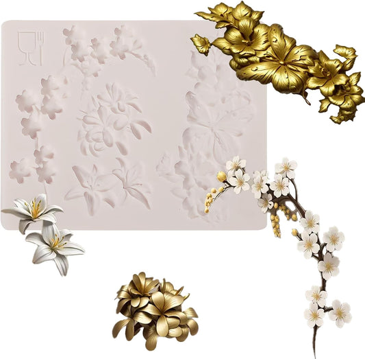 1 Pcs 3D Embossed Flower Fondant Mold, Exquisite Butterfly Lily Chocolate Silicone Molds, for Birthday Cake Decoration, Wedding Dessert Table, Candy, Keychain, Resin Crafts