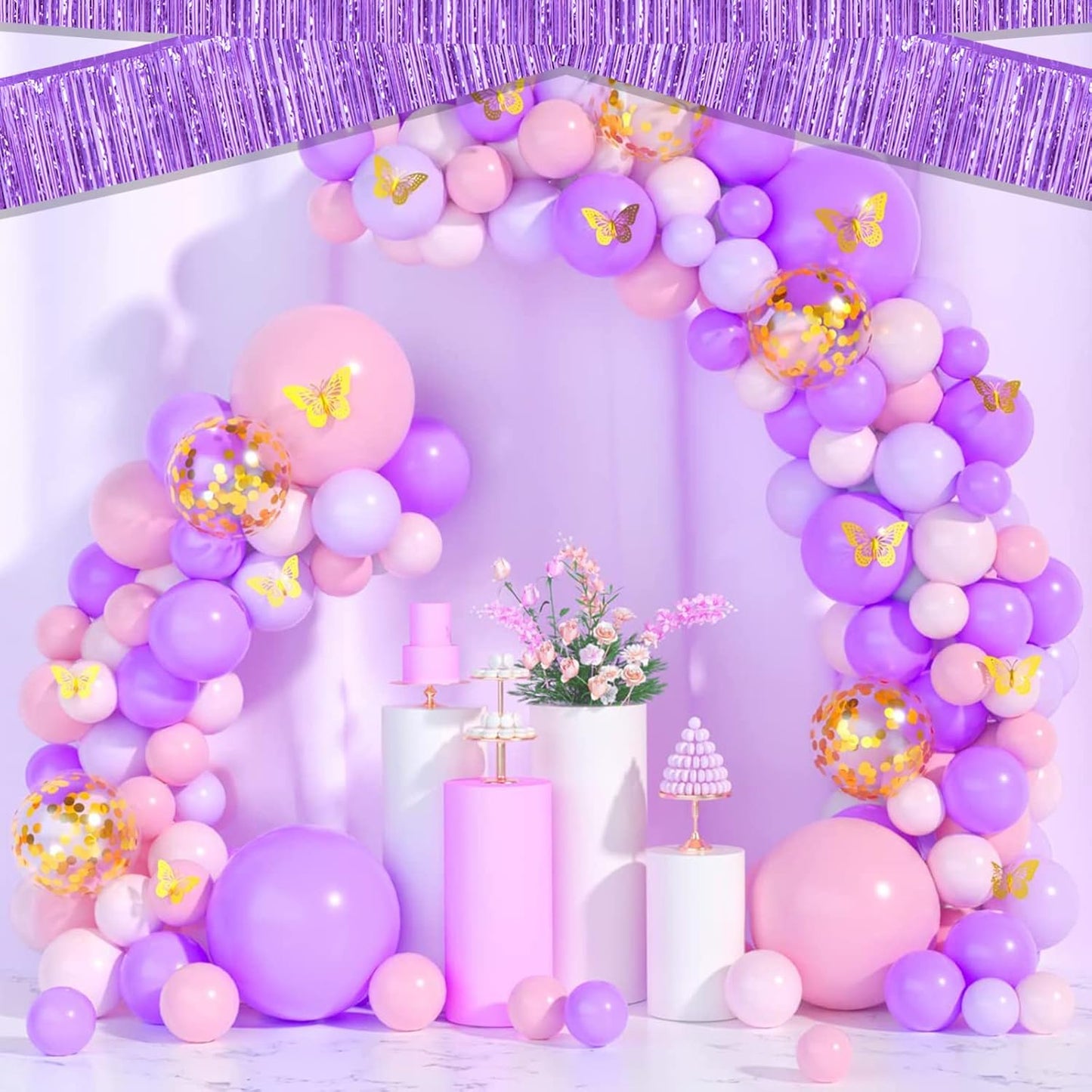 10 Pack 10 Feet Foil Fringe Garland Metallic Tinsel Streamers Banner Wall Hanging Curtain Backdrop for Parade Floats, Wedding, Disco, Birthday, Halloween, Christmas Party Decorations(Light Purple)