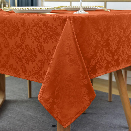 Jacquard Tablecloth Rectangle 52 x 70 Inch, Waterproof Stain Resistant Damask Autumn Table Cloth, Soft Polyester Table Cover for Fall, Harvest, Thanksgiving, Holiday, Rusty/Orange