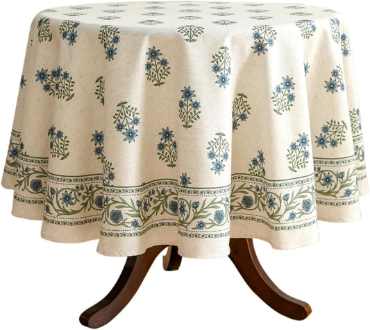 ISAENNE Designer White Linen Small Round Tablecloth,Chinoiserie Floral Elegant Indoor Table Cloth,Fall Stain Proof Decor Tablecloths for Dining Thanksgiving Kitchen,Diameter 55"-Mosella F