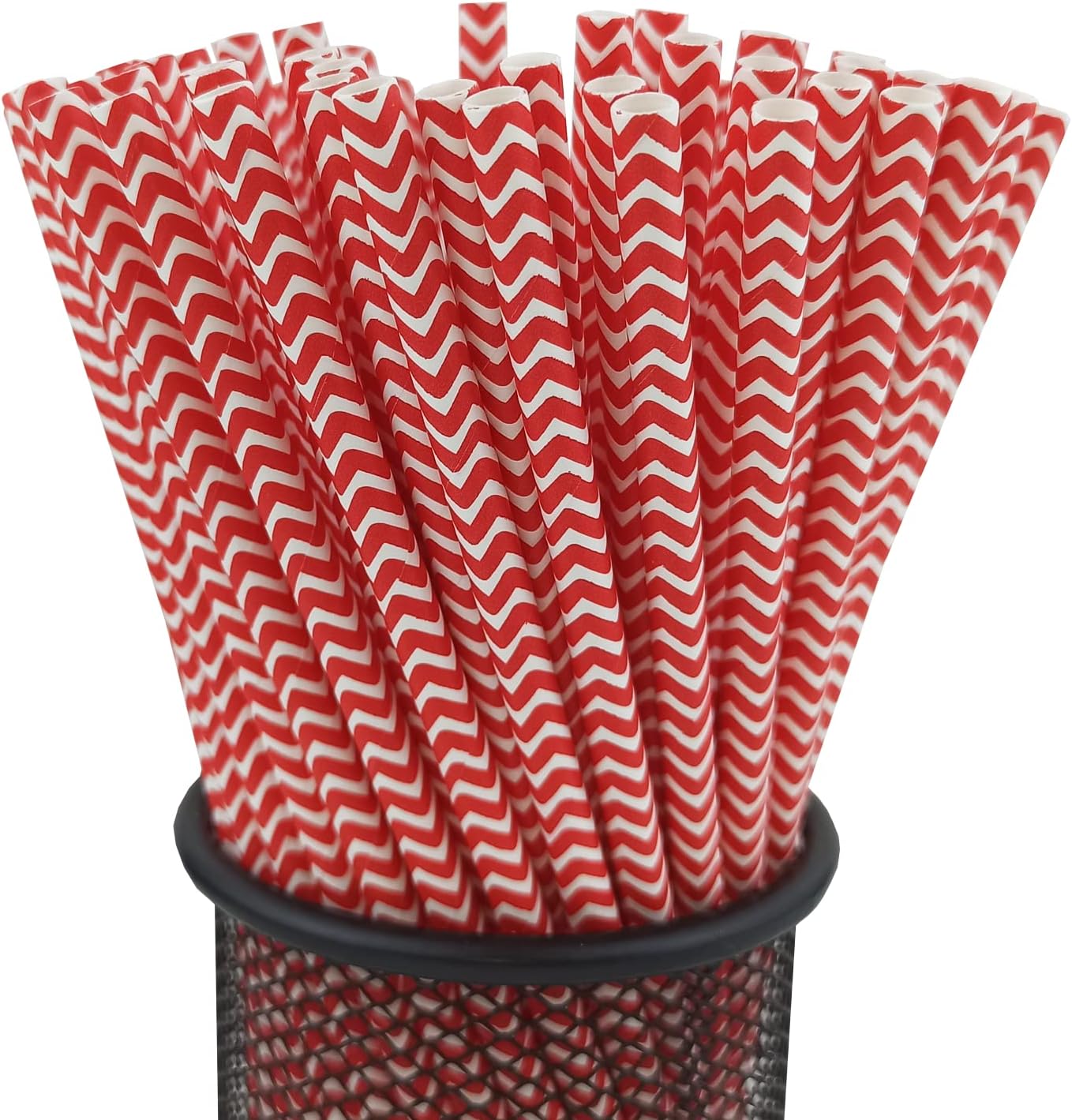 YAOSHENG Premium Disposable Waves Striped Drinking Paper Straws, Pack 100 Red Waves Paper Straws for Cocktail Party Supplies,Birthday,Bridal/Baby Shower,Juice,Shakes (Red Waves)