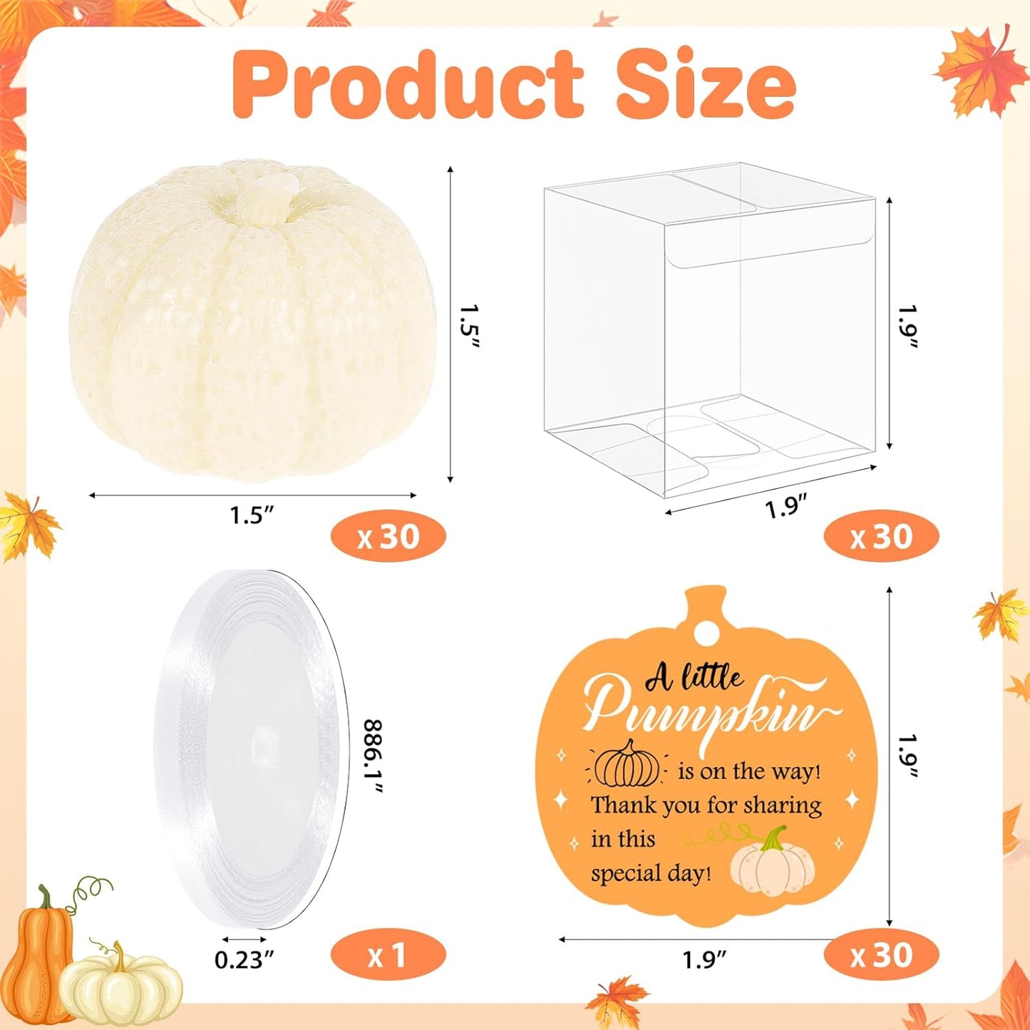 30 Set Pumpkin Soap Baby Shower Favors, Mini Pumpkin Soap Baby Shower Decorations with Thank You Cards and Boxes Guest Gifts for Fall Thanksgiving Gender Reveal Wedding Autumn Party Supplies, White