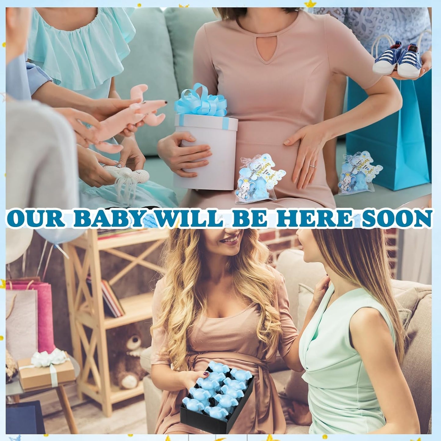 288 Baby Shower Favors Baby Shower Gifts Bulk Lip Balms Soaps Keychains Organza Bags Guest Appreciation Gift with Thank You Tags and Cards for Boys Girls Guest Gift(Blue,Elephant)