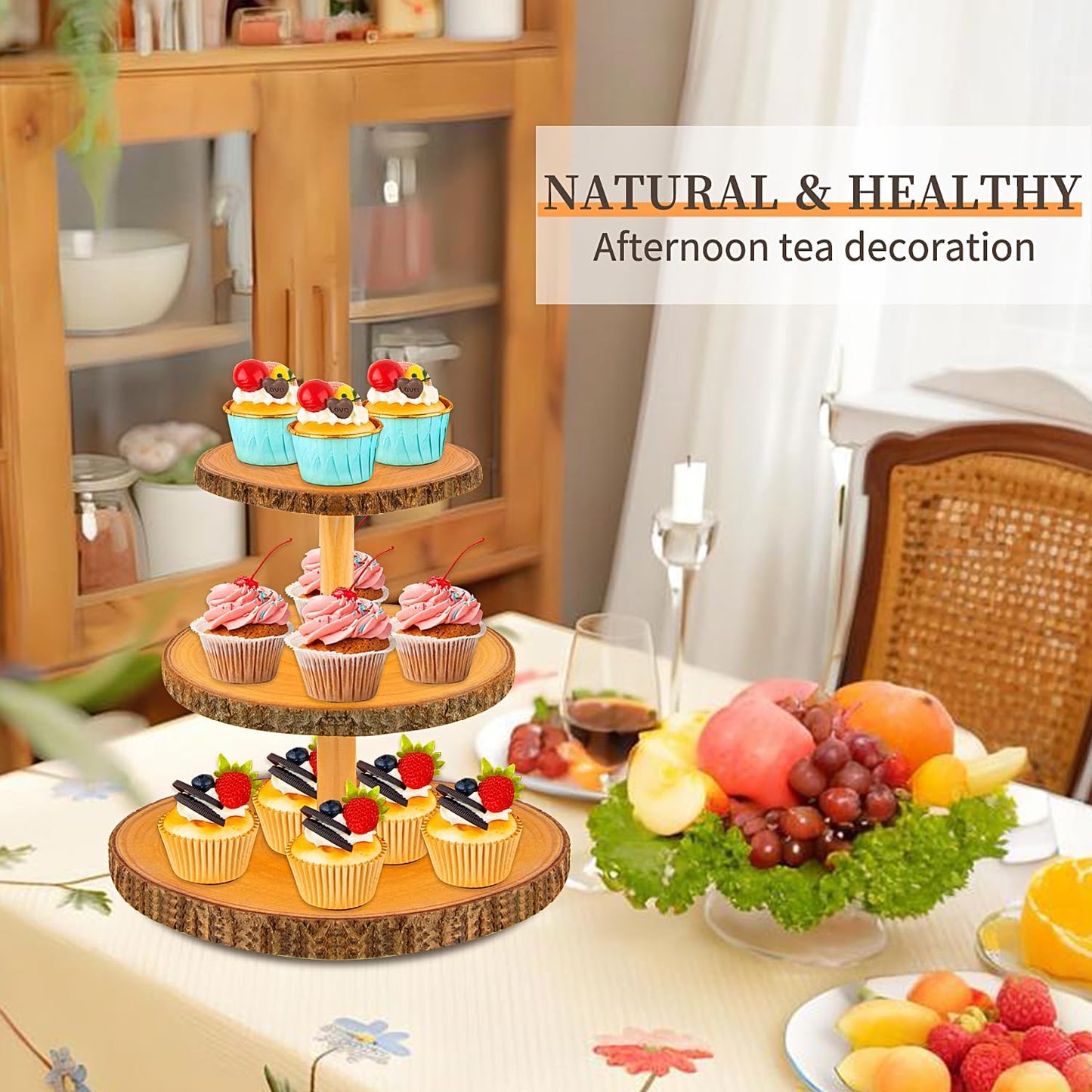 Cupcake Stand Wood Dessert Stands 3-Tier Wood Cupcake Stand - Elegant Farmhouse Dessert Display for Weddings, Tea Parties, & More./Wedding Décor/Tea Party/Birthday/Graduation/Holiday.