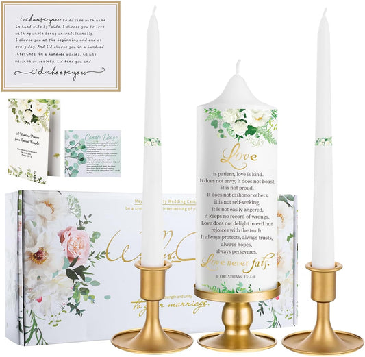 Extrogif Unity Wedding Candles Ceremony Set - 3 Floral Candles Set with Gold Holders, Elegant Wedding Decorations for Ceremony, Religious Bible Verse - Gifts for Couples 2025