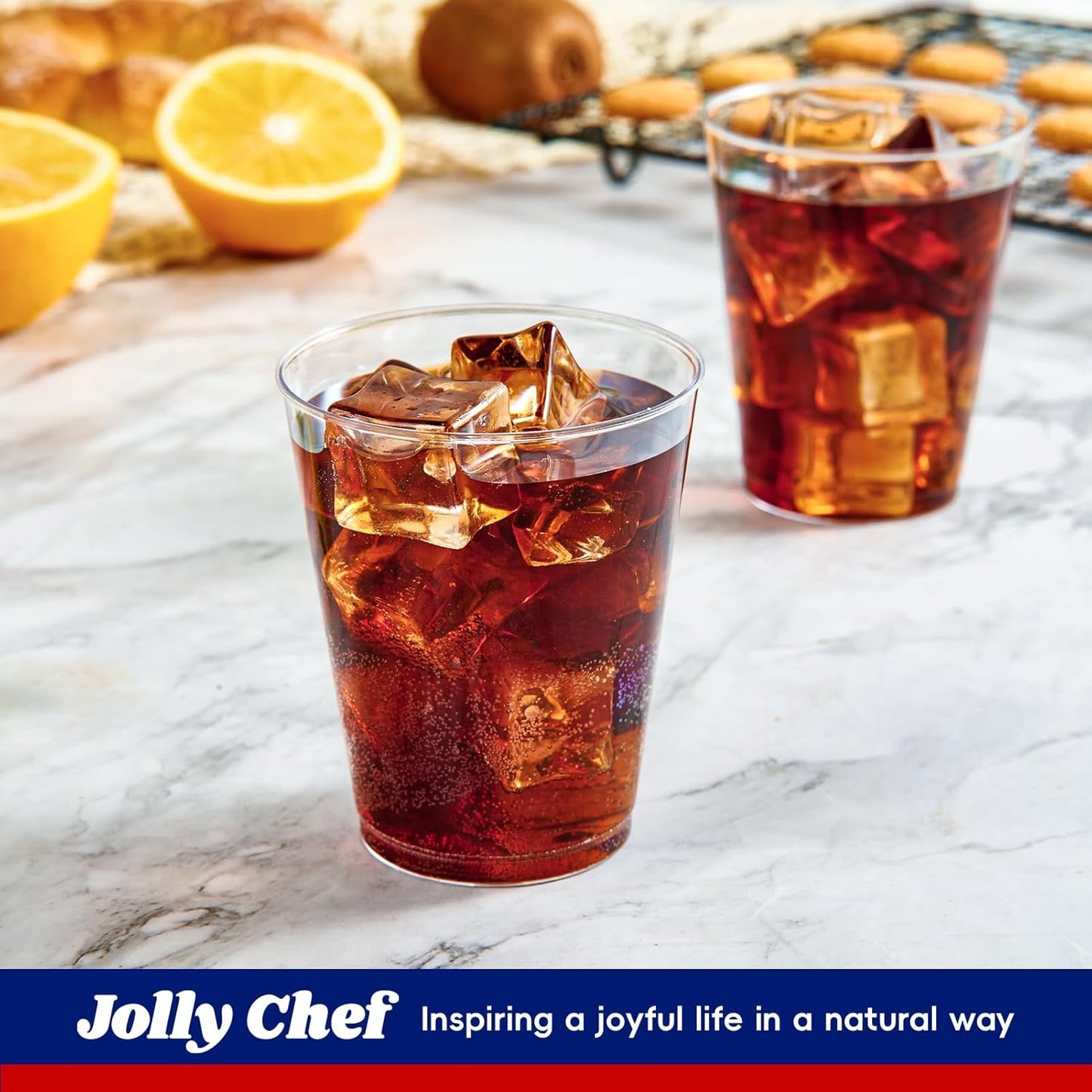 JOLLY CHEF 8 oz Clear Disposable Plastic Cups, Heavy-duty 100 Pack Clear Plastic Cups Tumblers for Wedding, Thanksgiving, Christmas, Halloween Party