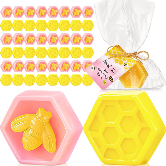 24 Set Baby Shower Favors Bee Party Favors Including Honeycomb Soap with Thank You Card Gift Honey Soap for Guest Gender Reveal Honey Gift Birthday Party Decorations (Pink,Yellow)