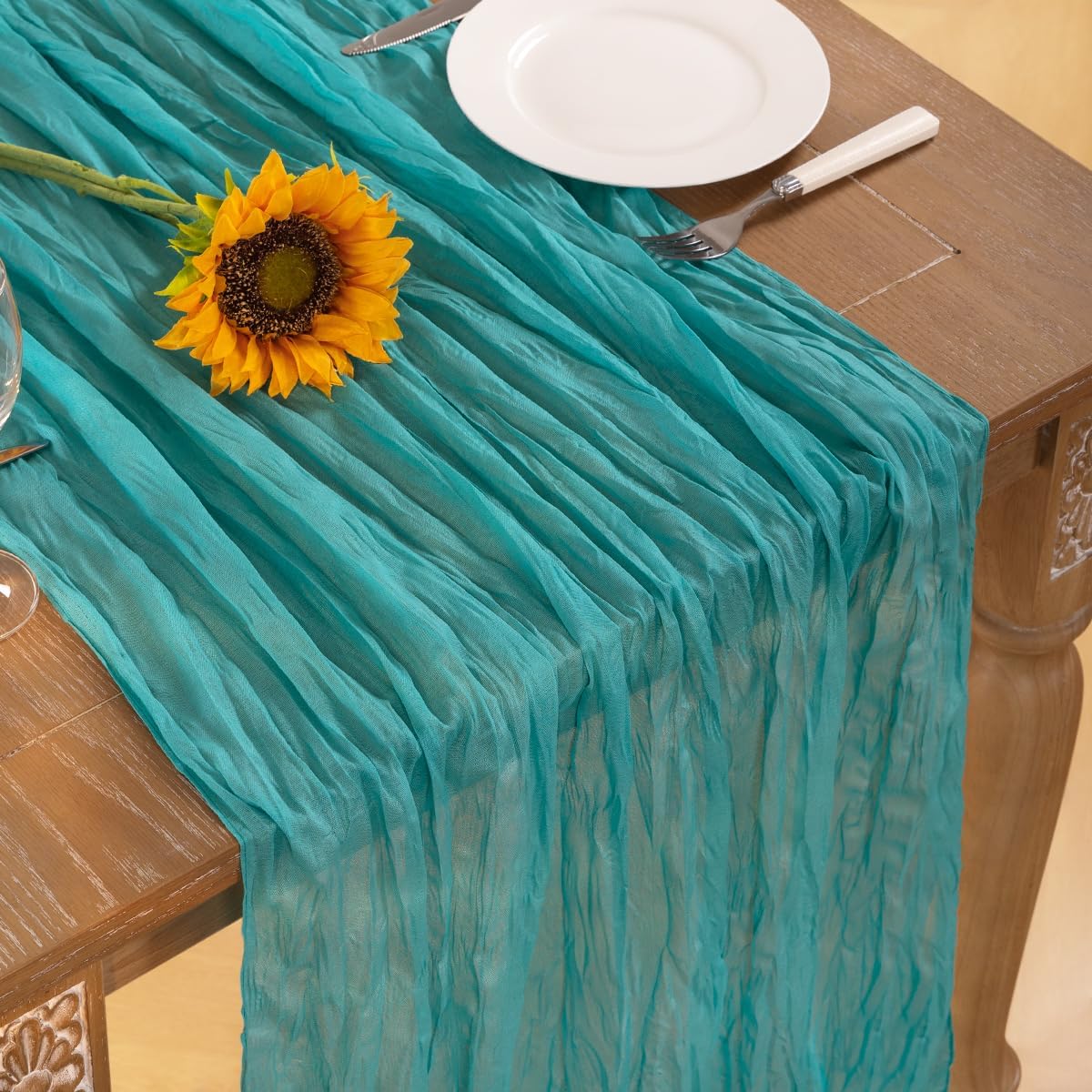 Teal Green Cheesecloth Table Runner 4 Pack Fall Table Runners Boho Gauze 120 Inches Turquoise Cheese Cloth Fall Table Decorations for Thanksgiving Wedding Bridal Baby Shower Tea Party Decor