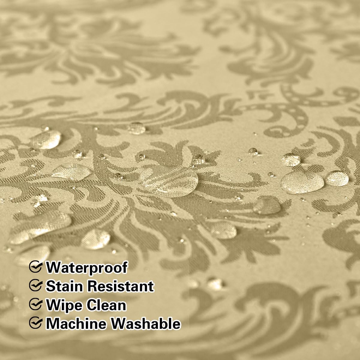 SASTYBALE Jacquard Tablecloth Square 52 x 52 Inch, Spill Proof Wrinkle Free Damask Table Cloth, Polyester Fabric Table Cover for Dining, Party, Indoor, Outdoor, Gold