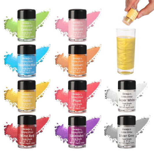 10 Colors Edible Glitter for Cocktails, Cakes, Drinks, Baking, Strawberries, Cupcakes, Cookies Decoration, Luster Dust Edible Set, Food Grade Glitter Shimmer Sprinkle Powder
