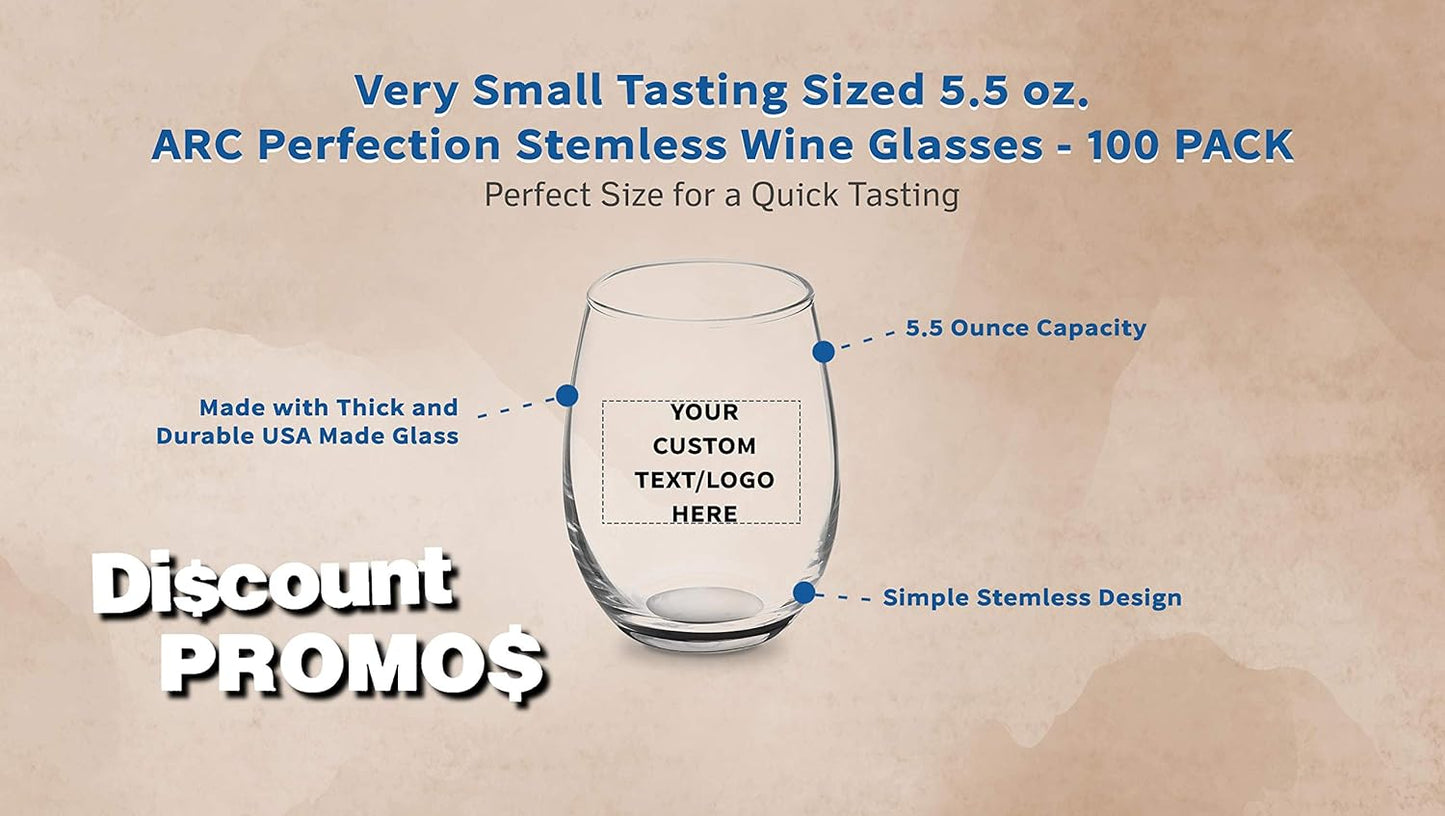 Custom Stemless Wine Glasses by ARC 5.5 oz. Set of 100, Personalized Bulk Pack - Perfect for Hotel, Bar, Restaurant or Lounge - Black