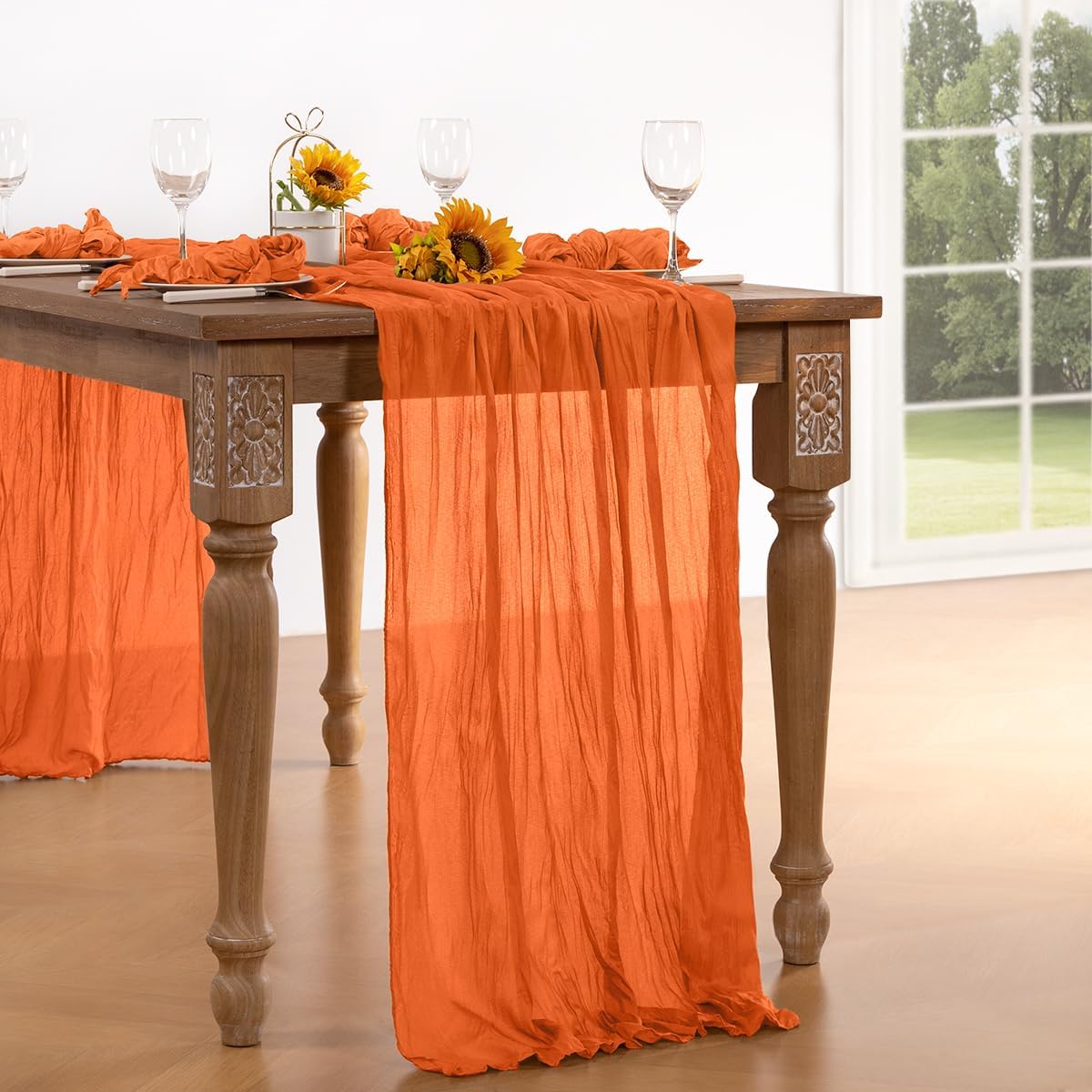Orange Cheesecloth Table Runner Halloween Orange Table Runner Boho Gauze 120 Inches Cheese Cloth Fall Table Decorations for Thanksgiving Weddings Bridal Baby Shower Party Decor
