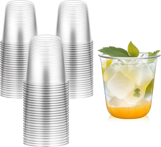 Disposable Stemless Glasses 12oz Crystal Plastic Cups Disposable Cold Party Drinking Cups Wine Glasses for Meeting Weddings Birthdays Cocktail Christmas Party Supplies (Clear, 50 Pcs)