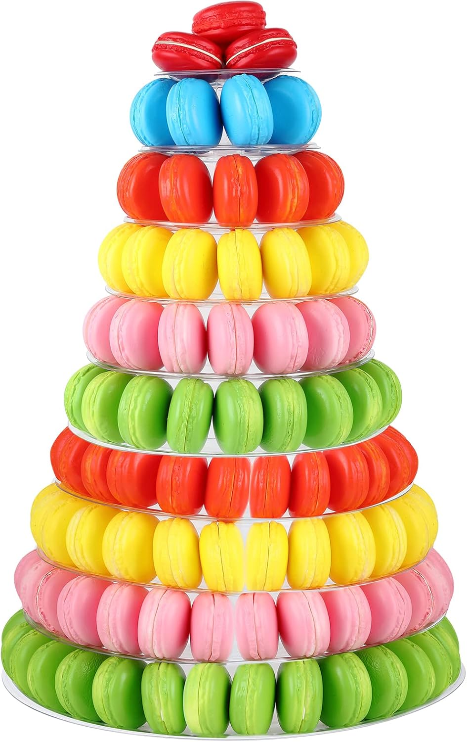 Juexica 10 Tiers Round Macaron Tower Stand Plastic Cake Display Rack Macaron Display Wedding Cupcake Stand Food Serving Stands Clear Dessert Stands for Wedding Baby Shower Birthday Decor