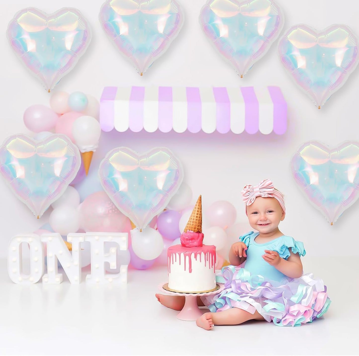 Iridescent Heart Balloons, 18 Inch Iridescent Holographic Heart Shape Balloon, 9PCS Clear Heart Balloon for Birthday Baby Shower Mermaid Rainbow Wedding Party Decorations