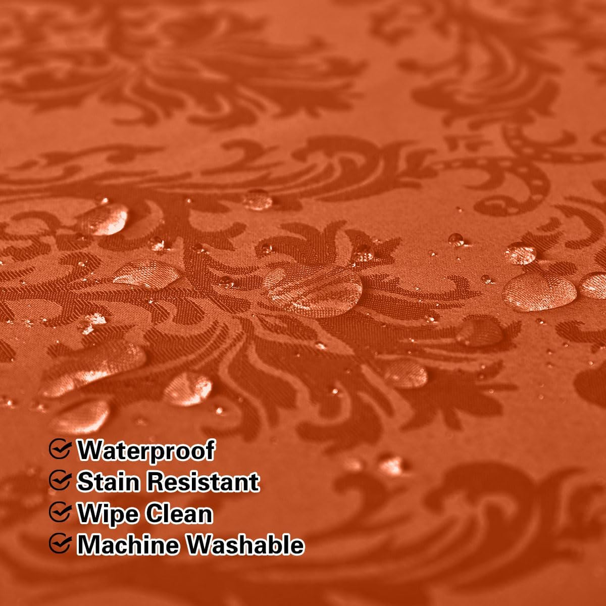 Jacquard Tablecloth Square 52 x 52 inch, Spill Proof Wrinkle Free Damask Autumn Table Cloth, Polyester Table Cover for Fall, Harvest, Thanksgiving, Holiday, Rusty/Orange