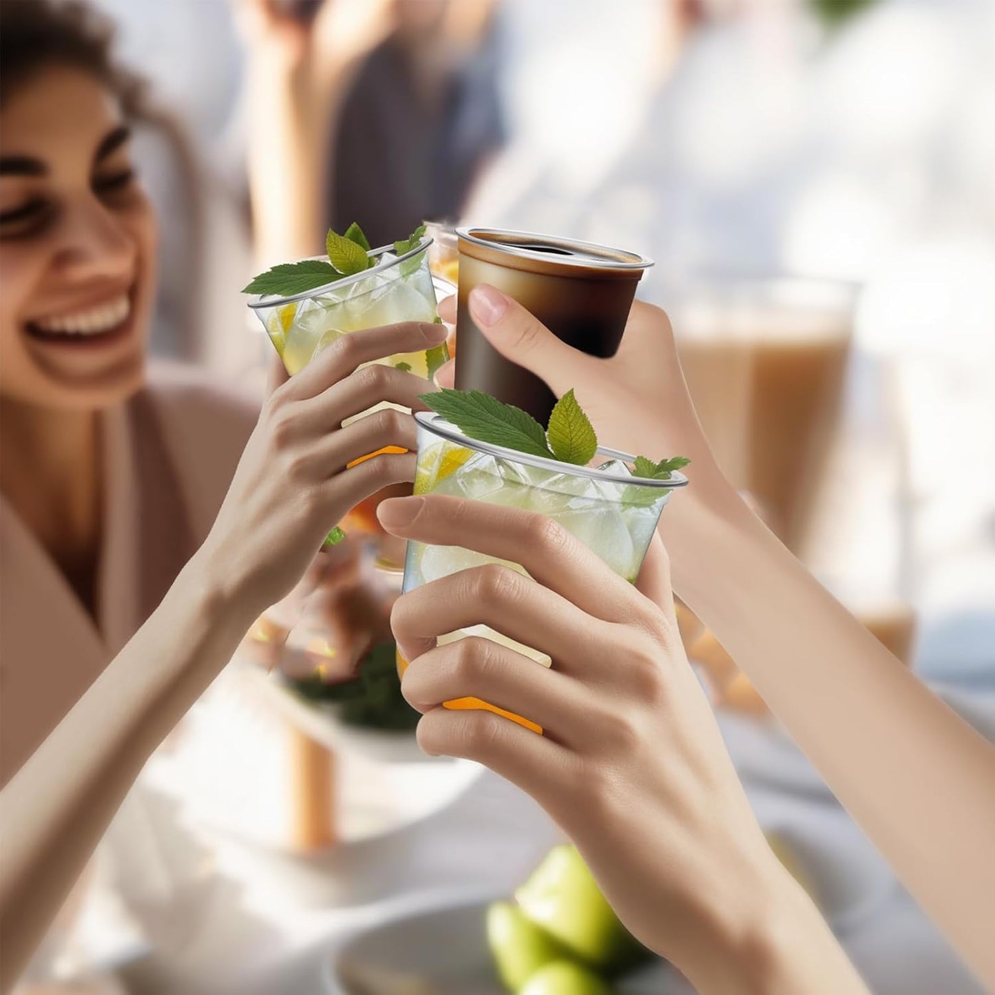 Disposable Stemless Glasses 12oz Crystal Plastic Cups Disposable Cold Party Drinking Cups Wine Glasses for Meeting Weddings Birthdays Cocktail Christmas Party Supplies (Clear, 50 Pcs)