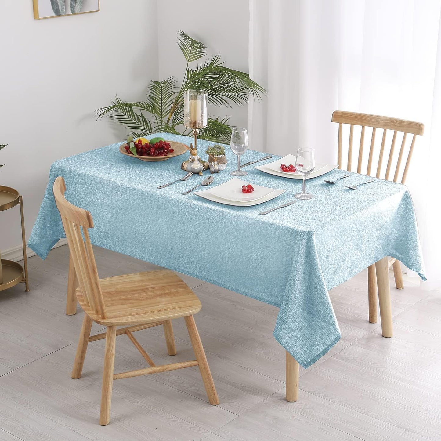 Hiasan 2 Pack Faux Linen Rectangle Tablecloth - Wrinkle and Stain Resistant Washable Table Cloth for Kitchen Dining Room Holiday Table Cover for Party Dinner, Lux Slate Blue, 70 x 140 Inch