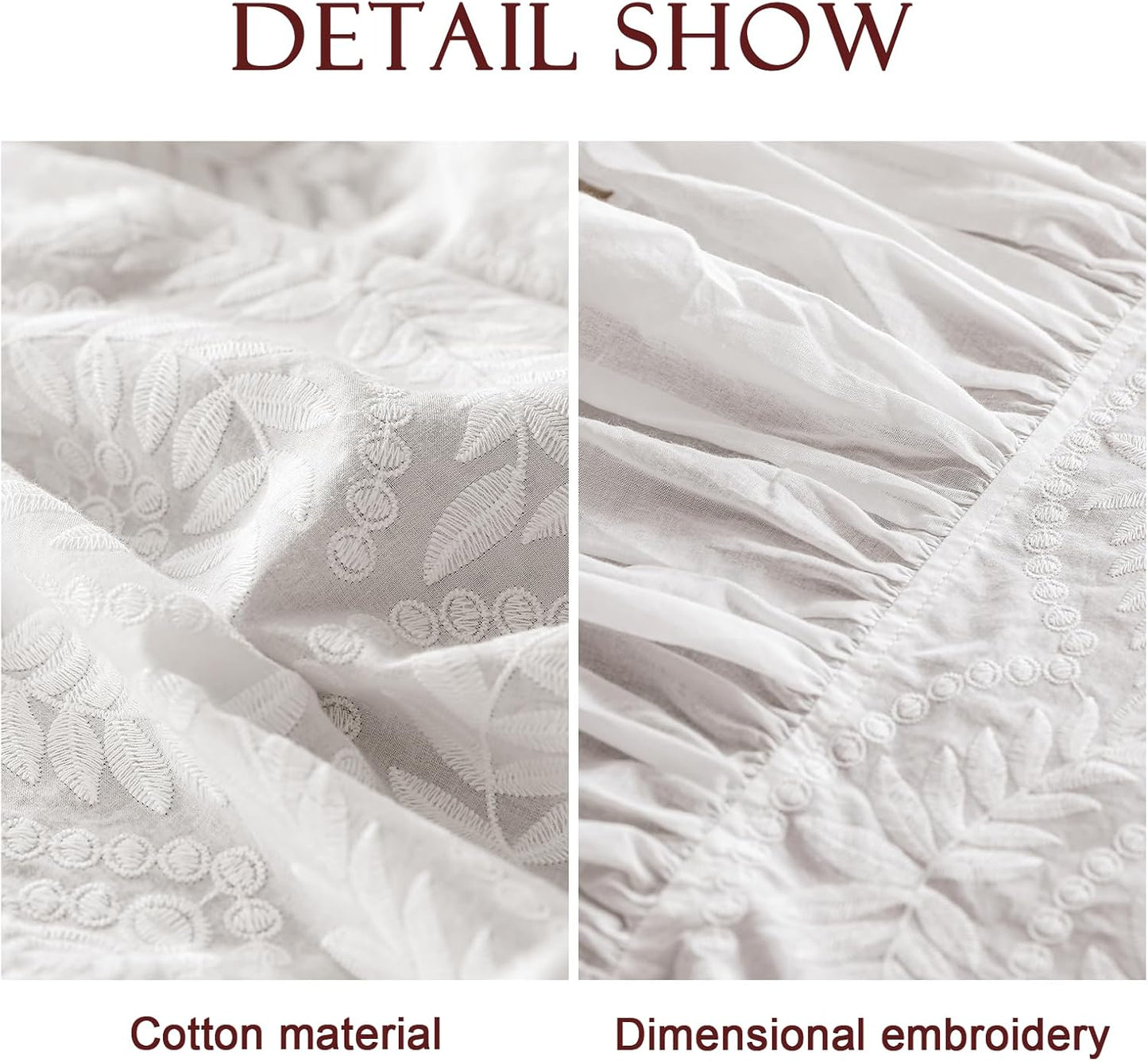 patdrea Vintage Ruffle Tablecloth for Rectangle Tables,Farmhouse Embroidered Cotton White Lace Table Cloth Cover Decor for Dining Room Wedding Banquet Thanksgiving Christmas,67"*106"