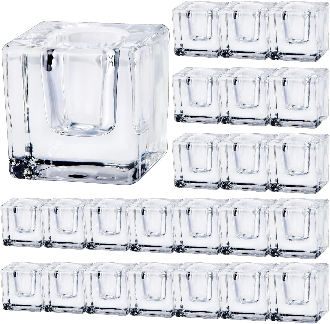 Glass Taper Candles Holders Bulk, Set of 24 Clear Glass Candlestick Holders for Christmas Festival Dinning Table
