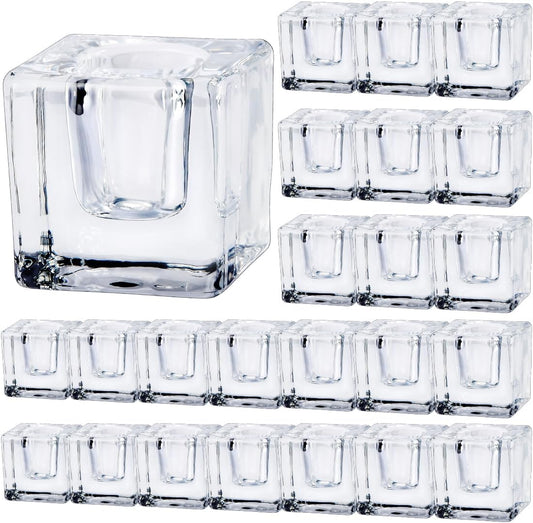 Glass Taper Candles Holders Bulk, Set of 24 Clear Glass Candlestick Holders for Christmas Festival Dinning Table