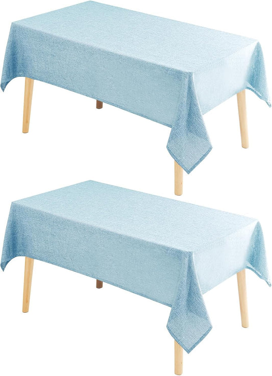 Hiasan 2 Pack Faux Linen Rectangle Tablecloth - Wrinkle and Stain Resistant Washable Table Cloth for Kitchen Dining Room Holiday Table Cover for Party Dinner, Lux Slate Blue, 60 x 120 Inch