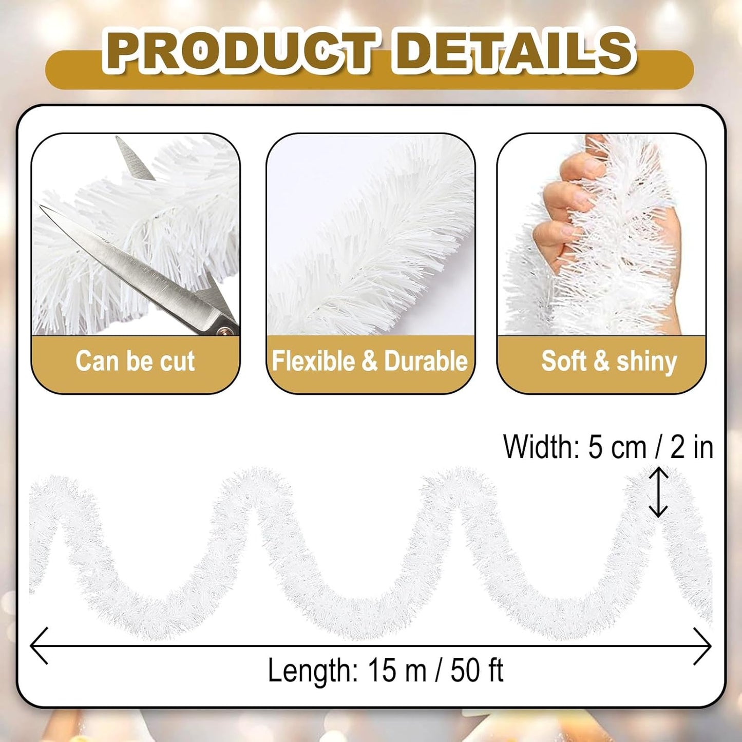 50 Feet Christmas Foil Fringe Banner Metallic Tassle Garland Metallic Backdrop Parade Floats Shiny Hanging Ceiling, Valentine's, Wedding, New Year Party Decorations(2" x 50', Macaron White)