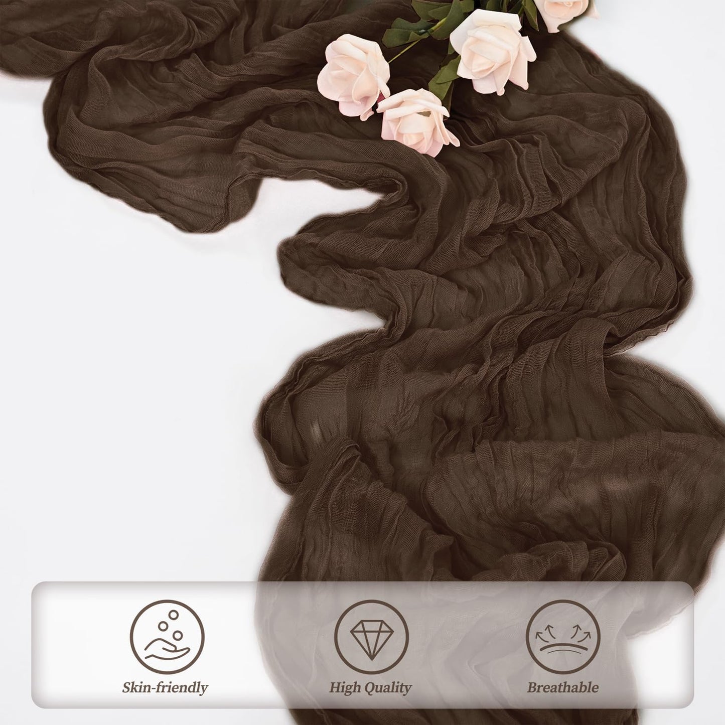 10FT 12 Pack Brown Cheesecloth Table Runner 20 x 120 Inch Long Boho Fabric Rustic Cheese Cloth Table Runner for Wedding Bridal Shower Baby Shower Gauze Sheer Birthday Party Table Decorations