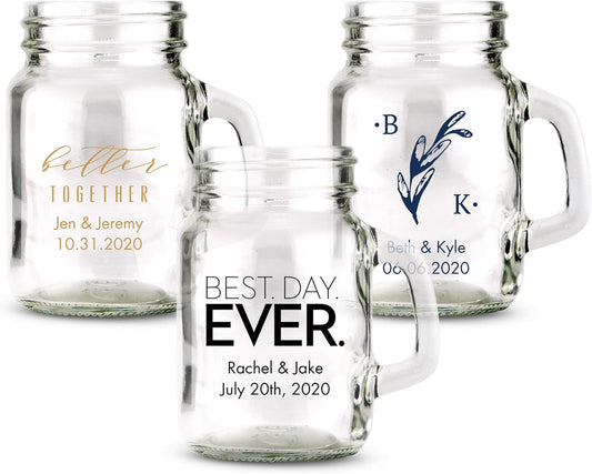 WEDDINGSTAR Personalized 4oz Mini Mason Jar Shot Glass Customizable Full Color Print - 180 pack
