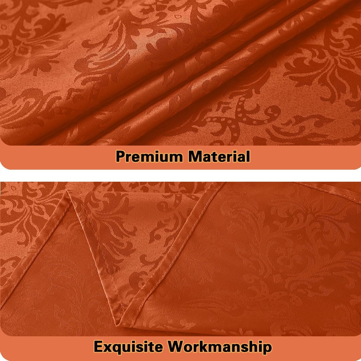 Jacquard Tablecloth Rectangle 60 x 84 Inch, Spill Proof Anti-Shrink Damask Autumn Table Cloth, Durable Polyester Table Cover for Fall, Harvest, Thanksgiving, Holiday, Rusty/Orange