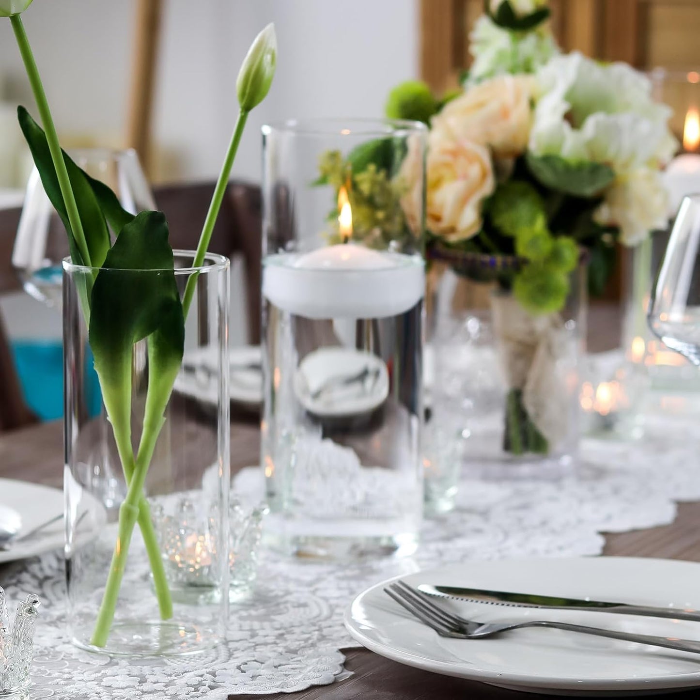 WDHODEC Cylinder Flower Vases 6PCS, Hurricane Candle Holders Pillar Votives Floating Candles Holder, Clear Glass Vase for Wedding Party Decoration 10" 7.8" 6"