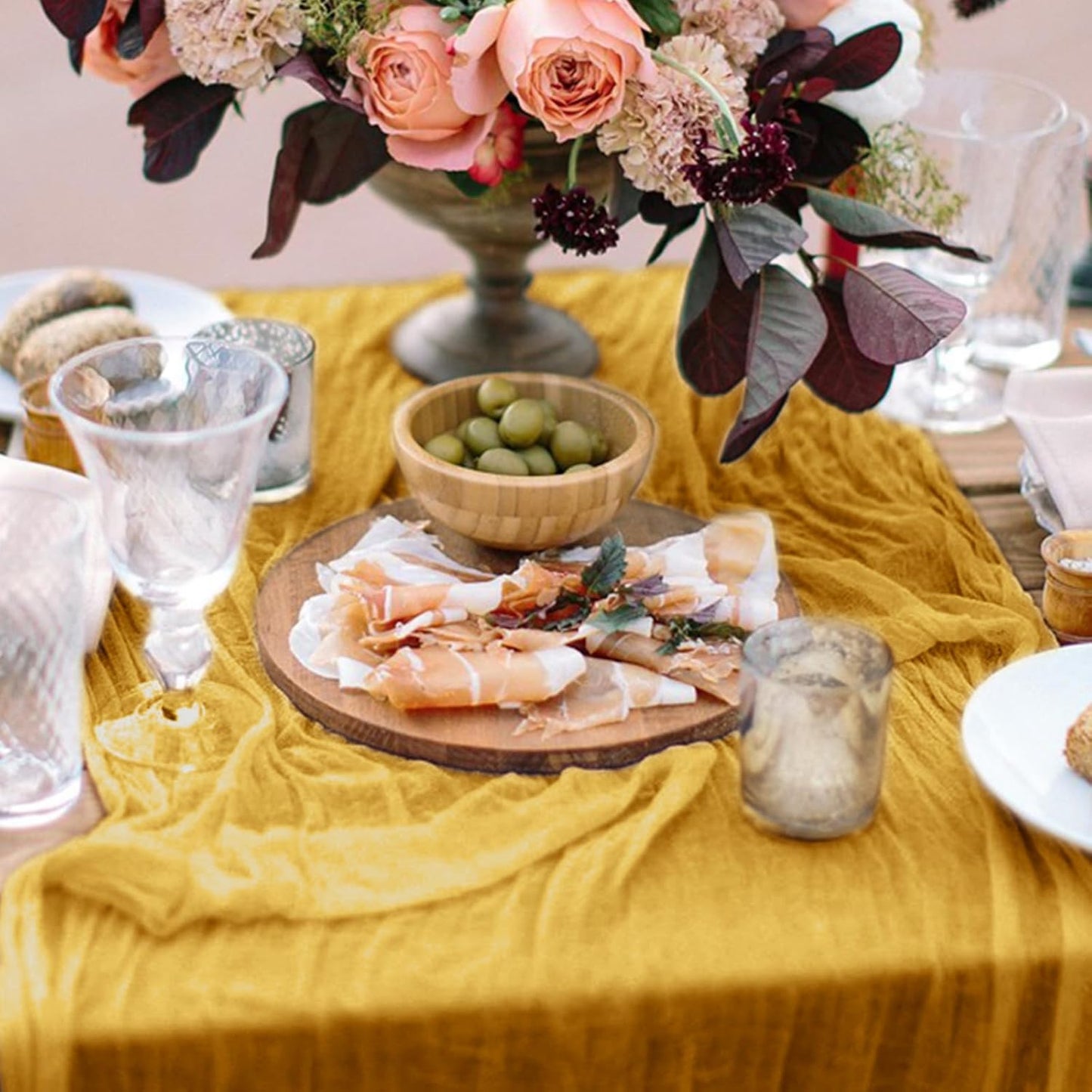 1 Pack Cheesecloth Table Runner 10Ft Christmas Gauze Boho Table Runners for Wedding Decor Bridal Shower Decorations Baby Shower Party(35" x 120")