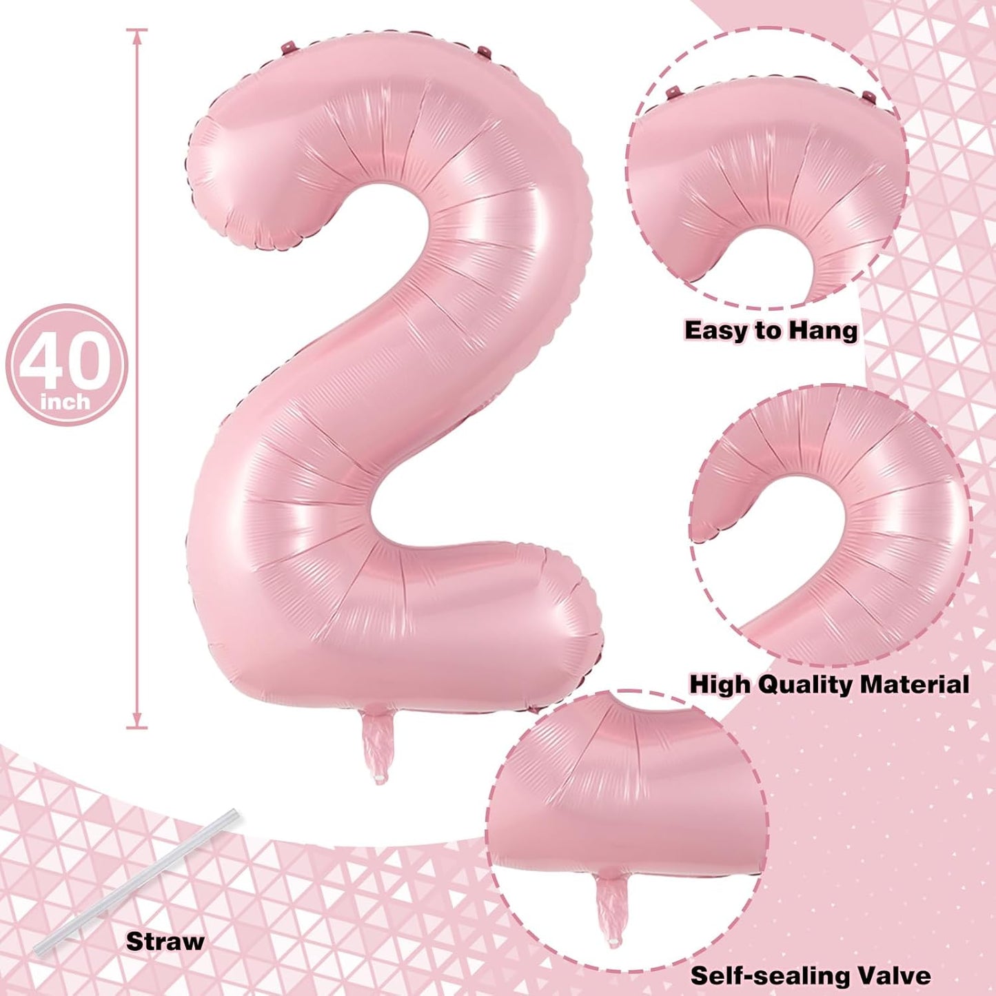 Light Pink 12th Birthday Balloon for Girls, 40'' Mylar Self Inflating Number 12 Balloon, Big Foil 1 & 2 Helium Pastel Pink Balloon for Women 21st Birthday Party Decoration Anniversary Decor Supplies
