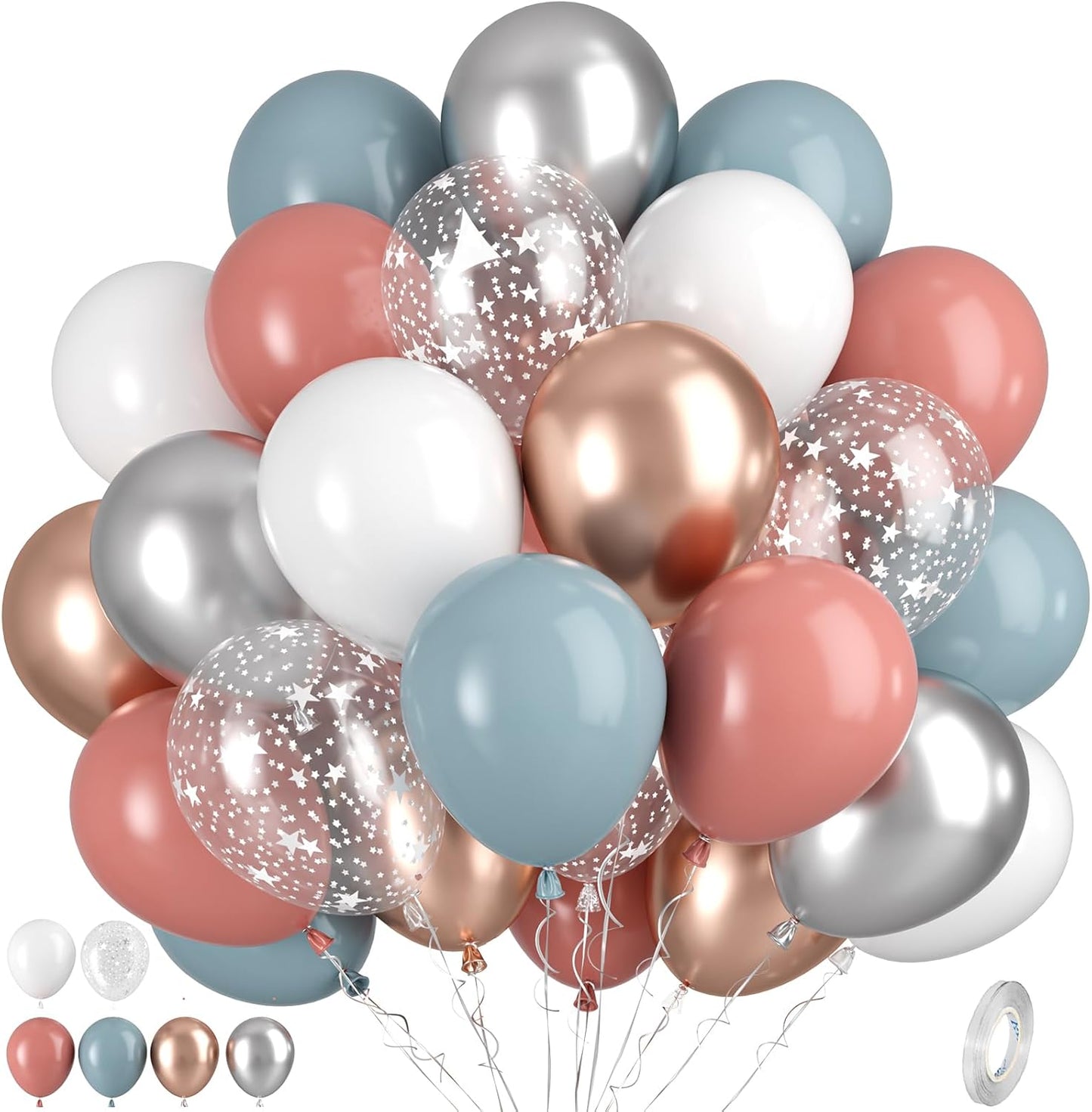 Dusty Pink Blue Balloons, Pink Blue Balloons, Silver White Rose Gold Blue Balloon, Clear Star Print Balloon for Birthday Gender Reveal Baby Shower Party Wedding Bridal Shower Bachelorette Supplies