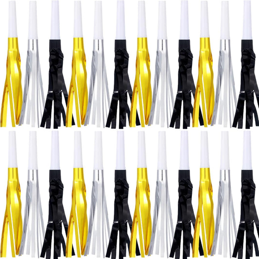 Metallic Fringed Noise Makers, for Noise Makers Party Favors, New Year Party, Baby Shower, Kids Birthday, 24 Pcs, Gold, Silver, Black