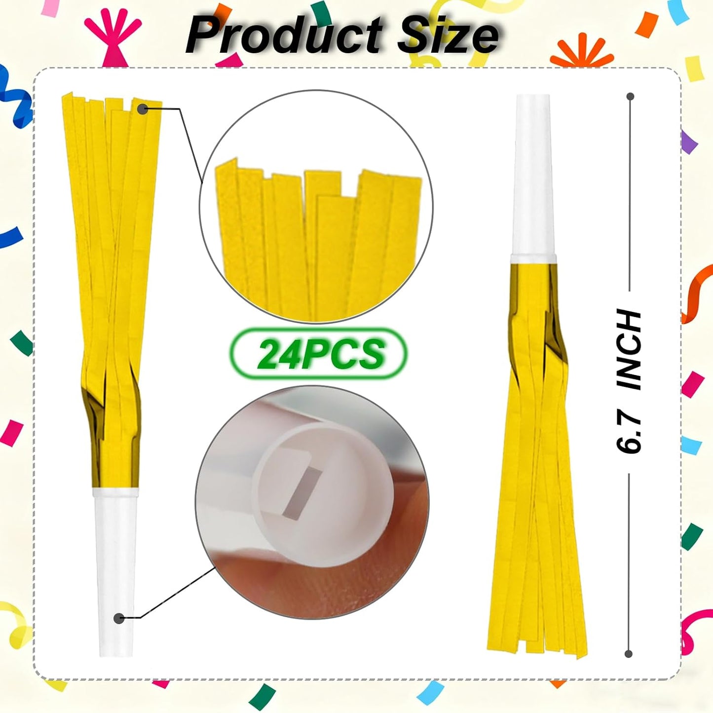 24PCS Bulk Party Blowers & Colourful Noise Makers - Fringed Glitter Party Horns Whistles for Birthday Graduation Christmas New Year - Premium Party Supplies (Mixed Colors)
