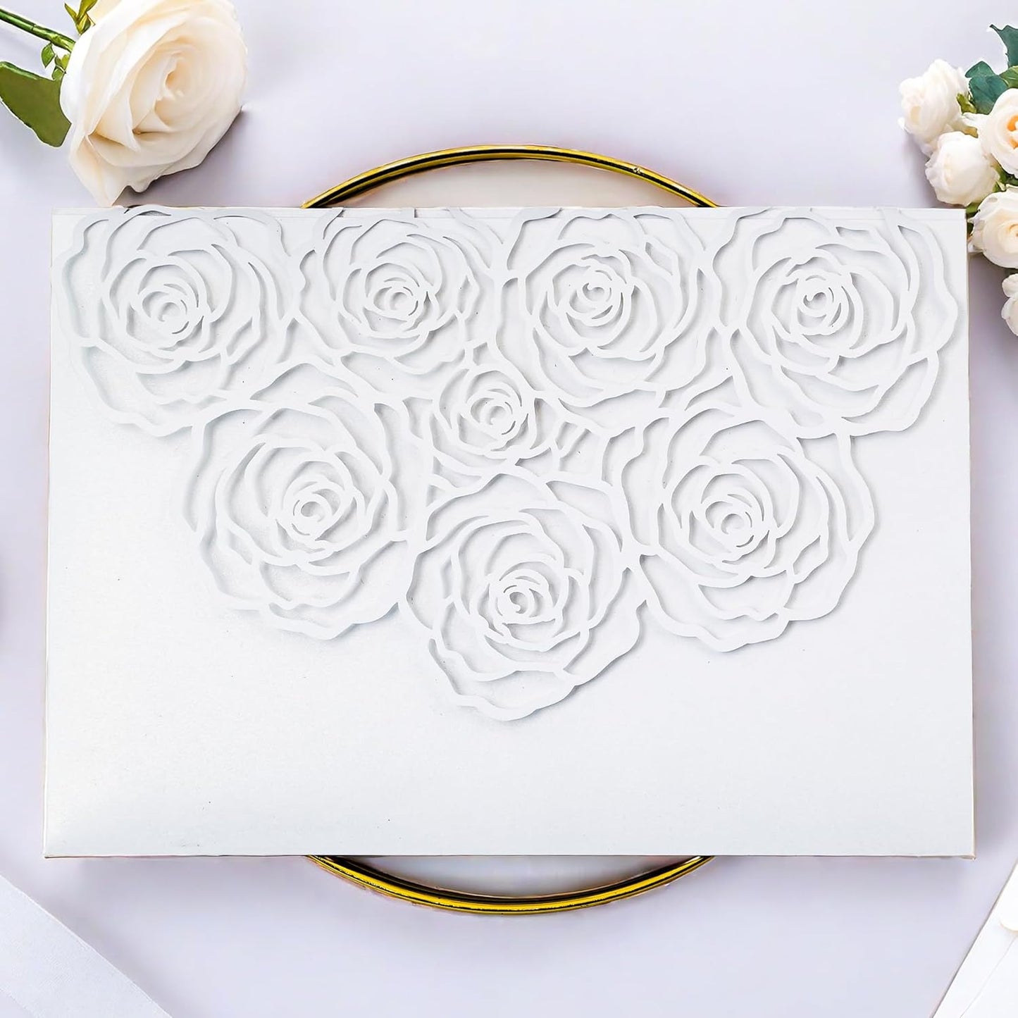 20 Pcs Laser Cut Wedding Invitations Card Pocket with Envelope for Birthday Party Baby or Bride Shower Invite suitable for 5 * 7 Inches Insert Paper (White)