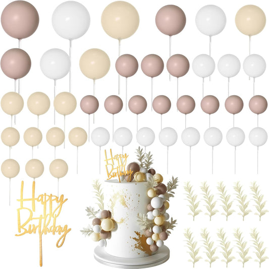 MIAHART Ball Cake Toppers Boho Grass Cake Topper Ball Cake Insert Decoration for Birthday Wedding Baby Shower Party Decorations Boho Themed Party Supplies (Khaki，white，ivory white)