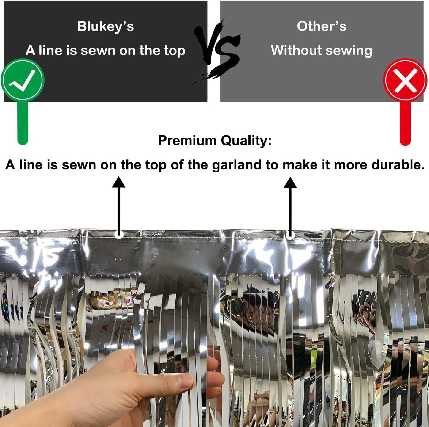 10 Feet Long Roll Foil Fringe Garland - Pack of 3 | Shiny Metallic Tassle Banner | Ideal for Parade Floats, Bridal Shower, Wedding, Birthday | Wall Hanging Fringe Garland Banner (Silver)