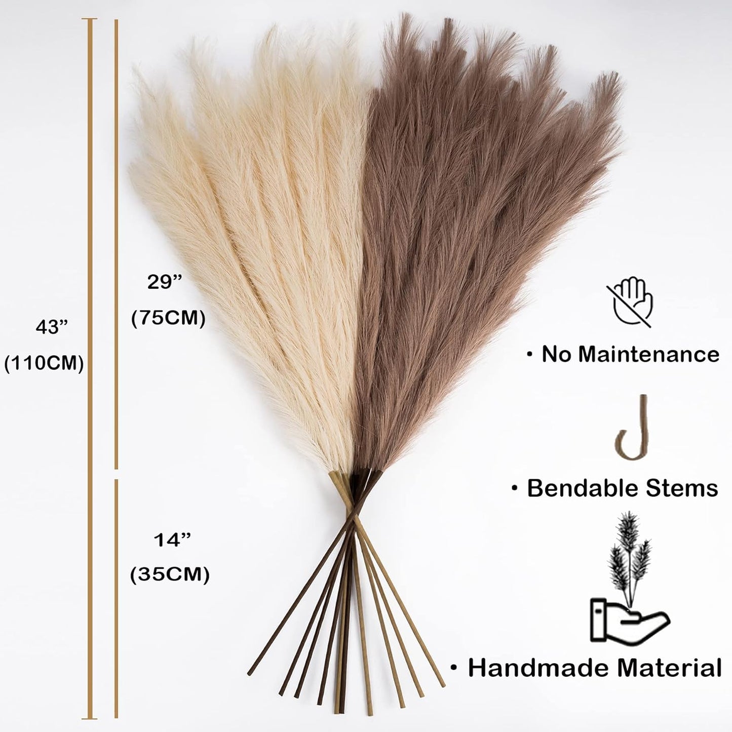 EVODIS Faux Pampas Grass 8 Stems, Artificial Pampas Grass - 43 inch Extra Large Pompass Grass Tall Pompous Boho Flower Arrangement and Floor Vase Filler Home Decor for Room Wedding Party